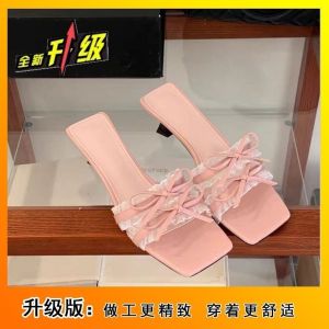 [Free Shipping] Floral Print Square-Toe Open-Toe Bow-Knot Sandals 2026 Summer New Collection Fashionable And Versatile WomenS Slip-On Shoes