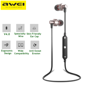 Awei A990BL Noise-Isolation Sweat-Proof Flat-Wire Wireless Bluetooth V4.0 Headset with Microphopne