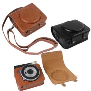 【NEW F】Protective Case Brown/Black PU Leather Camera Bag with Strap for Fujifilm Instax Square SQ6 Instant Film Camera