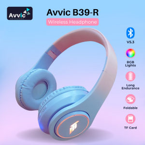 Avvic B39-R Headphone Bluetooth Wireless Headset Hifi Bass Sound Music RGB LED Light