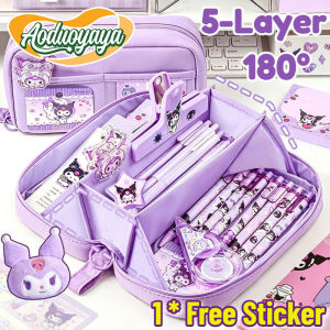 Aoduoyaya 5-Layer Large Capacity Transparent Pencil Case Stationery Box Cinnamoroll Cartoon with Free Sticker 大容量笔袋