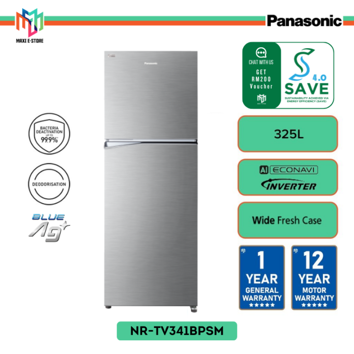 (SAVE 4.0) Panasonic NR-TV341 2-Door Fridge 325L Inverter Energy Saving ...