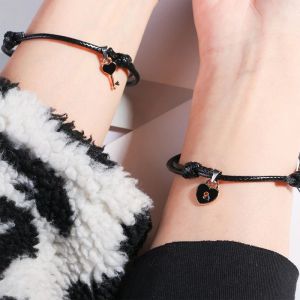 Lovely girls house 2pcs/lot Couple Bracelet Necklace Set Alloy Key Heart Lock Charm Bracelet Handmade Jewelry Rope Bracelet Lovers Gifts Bangle for Women and Men adjustable