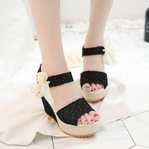 Free Shipping Summer New Fashion Wedge Heel Peep-Toe WomenS Sandals Korean Style High-Heeled Sandals With Laces Waterproof Platform Thick-Soled Sandals
