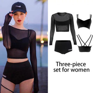 Sports style separate swimsuit womens three-piece conservative belly pocket slimming Korean small breasts can be worn outside the holiday swimsuit(three-piece set)