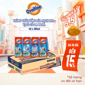 Thùng 48 hộp Thức uống lúa mạch hương vị sô-cô-la Ovaltine DHA+ (180ml x 48)