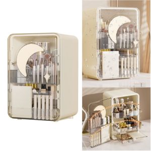 COOLSOO โปร่งใสและมองเห็นได้ กล่องเก็บเครื่องสำอาง ชั้นเก็บของแบบเป็นชั้น จุได้มาก ตู้เก็บเครื่องสำอาง กันน้ำกันน้ำได้ ที่จัดเก็บเครื่องสำอาง