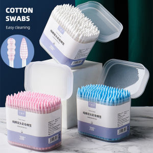 200pcs/box 2in1 Color Makeup Cotton Swabs Spiral Head Buds Tip Ear Cleaning Cotton Swabs