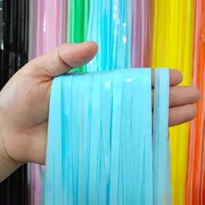 Tirai Foil Ulang Tahun Pastel Tirai Backdrop Rumbai Plastik Pesta Tirai Rumbai Pastel Macaron 2*1meter