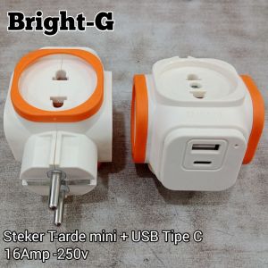 Bright-G Steker Multifungsi Tipe C dengan USB dan Arde Mini - Warna Putih Oranye
