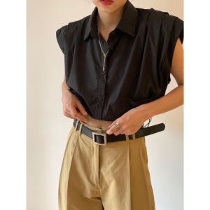 BL20464 Pleated Hem Wide Shoulder Top