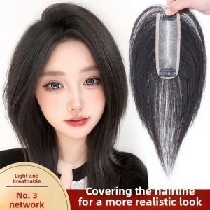 20/25/30 ซม. 3 # วิกผมถักตาข่าย 100% ผมมนุษย์ ชิ้นผมสีธรรมชาติ ท็อปเปอร์ผม ปิดผมขาว ระบายอากาศได้และน้ำหนักเบา เพิ่มปริมาณผมสำหรับผู้หญิง