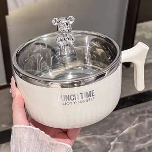 Bát Ăn Mì Bằng Thép Không Gỉ 304 Có Nắp Hình Gấu