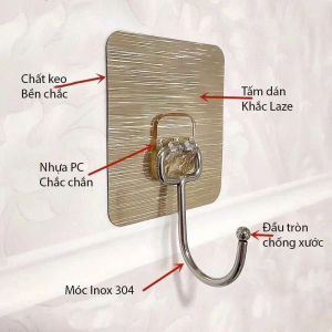 Móc Treo Dán Tường Siêu Dính Inox 304 – Set 10 Cái Keo Siêu Chắc Không Khoan Treo Đồ Tiện Lợi