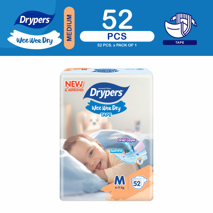 Drypers Wee Wee Dry Jumbo Pack Medium (52 pcs) Tape Diapers
