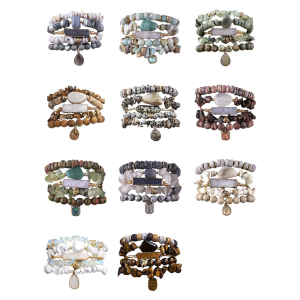 Thanh lịch Vòng tay đá handmade hạt đá tự nhiên kiểu vân đá hoàn hảo cho bạn bè hoặc người yêu hiện tại