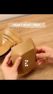 50Pcs Kraft Boat Tray PE Coated Disposable Hotdog Boats Kraft PaperFood Packing Tray Snacks COD