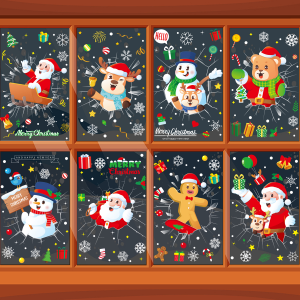 COMBO-Decal trang trí NOEL HÍT TĨNH ĐIỆN -Khung ảnh các nhân vật noel sau tường băng (8 tấm)-CDN127