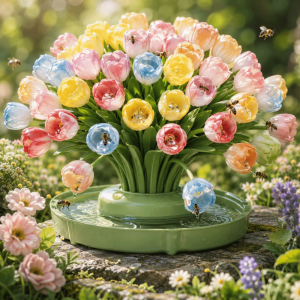 YRUQYS 3pcs Ceramic Flower Bee Water Feeder Garden Decoration Artificial Flower Bee Watering Station Multi-function DIY Bee Butterfly Bath Garden
