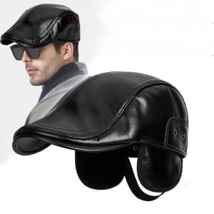 CICI หนังพียู หมวกลิ้นเป็ดผู้สูงอายุ วินเทจ ปีกสั้นสั้น หมวกแก๊ปปีกแบน หมวกของพ่อ สไตล์อังกฤษอังกฤษ หมวกเบเร่ต์ฤดูหนาว สำหรับผู้ชาย