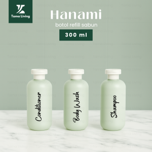 TAMA LIVING Hanami 300 ml Label Hitam Botol Refill Sabun Shampoo Botol Sabun Estetik Botol Isi Ulang