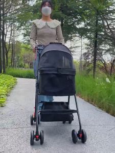 Pet Stroller Carrier Trolley Foldable Portable Large Size Canopy Outdoor Travel Dog Cat