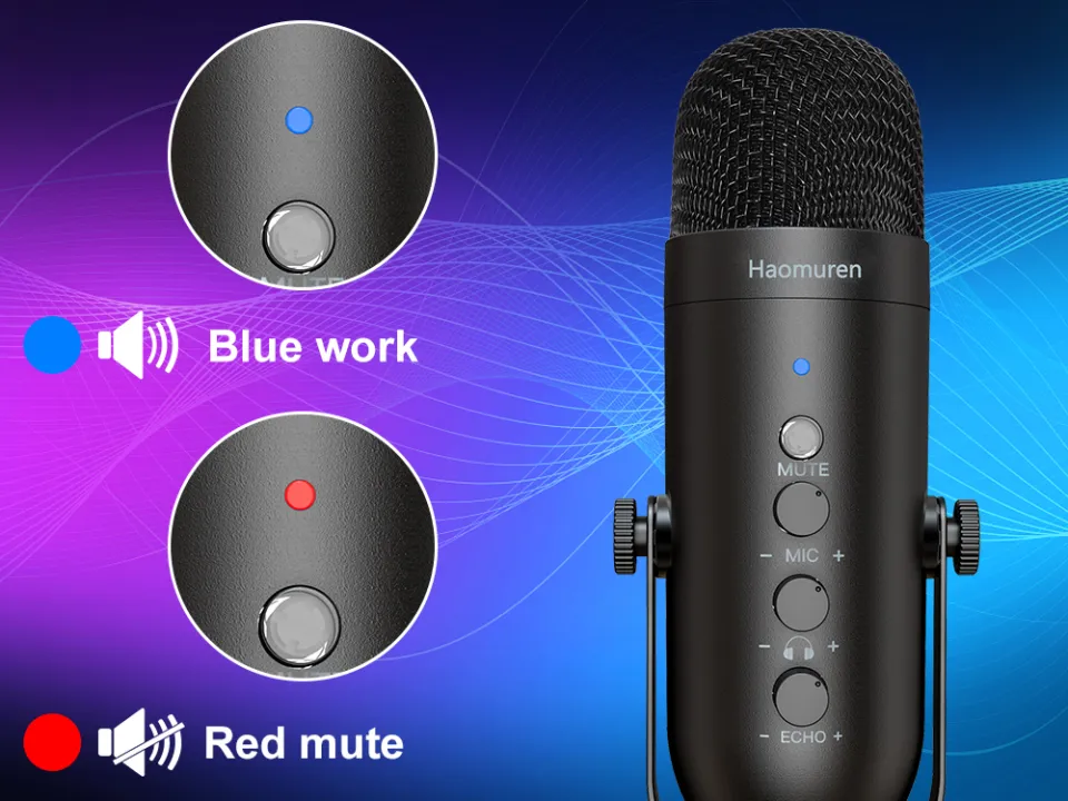 Haomuren Podcast Condenser Microphone with Boom Arm Stand USB