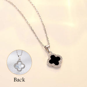 Kalung Clover Anting Titanium Anti Karat Emas Silver Necklace Clover Rantai Klavikula Four-Leaf Rantai Liontin Daun Fashion Perhiasan Wanita