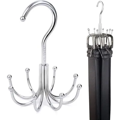 【SG SELLER】Belt Hanger Multi Functional 8-hook Rotatable Metal Cap Hanger Tie hanger Vest Strap Storage Hook Bag Hanger