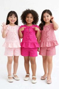 EE Chic Ruffle-Trimmed Cotton Peplum Top & Shorts Set for Girls