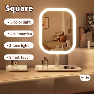 3 Colors Light Vanity Mirror With Led Light Bedroom Rechargeable Makeup Mirror With Led Light Portable Touch Screen Desktop Beauty Makeup Mirror Fill Light