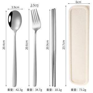 3 Pcs Set Sendok Alat Makan Cutlery Korea Garpu Sumpit Set Box Stainless Steel Travel Silver Gold Peralatan Makan Korea