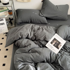 A Maternal and infant-grade bedding four-piece set simple ins Skin-friendly Bed Sheet Quilt Cover Bed Skirt Student Dormitory Three-piece Set LZD