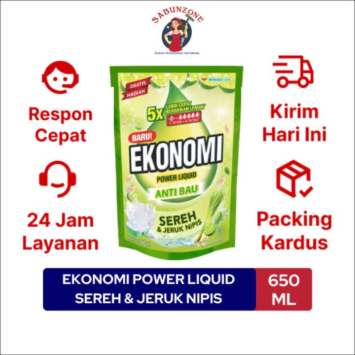 Sabun Cuci Piring Ekonomi Power Cair Anti Bau Sereh & Jeruk Nipis 650 ml
