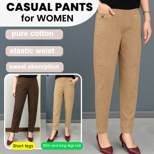 Womens Elastic Waist Cotton Pants Slimming And Slimming Korean All-match Plus Size Color Straight Trousers M-5XL