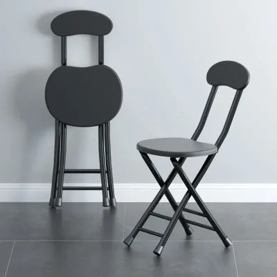 (HOME+) Portable Folding Chair / Household Dining Chair / Simple Chair / Leisure Armchair / Dormitory Stool / Foldable Round Stool