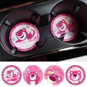 KS แผ่นรองแก้วรถรูปหมีสตรอเบอรี่สุดน่ารักสำหรับตกแต่งภายในแบบสร้างสรรค์แผ่นกันลื่นใช้งานได้อเนกประสงค์