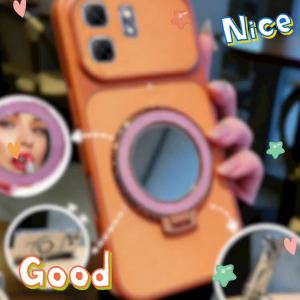 PBZZ Case for oppo a15 a15s a35 phone casing Softcase Silicone shockproof Cover new design aesthetic cute orange Makeup mirror with holder for girls KNHZJ3
