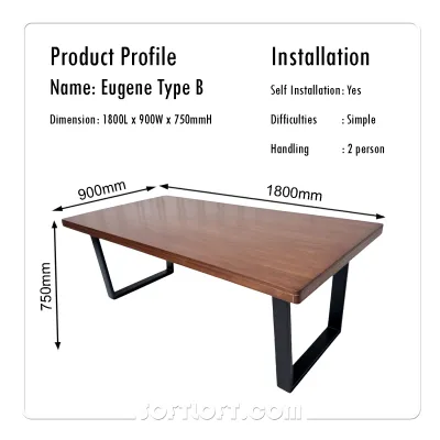 Softloft Eugene 8 Seater Table Solid Wood Rectangular Table for Dining Cafe Study Restaurant Meeting Wooden Desk Scandinavian Meja Kayu - Table Only