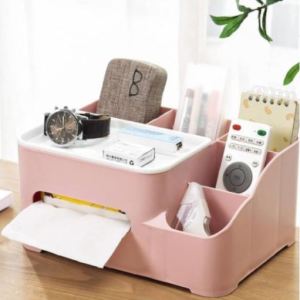 Tissue Dispenser Holder Office Desk or Makeup Organizer Multi Function Storage Box Desktop KMV Trading