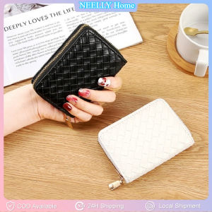 1PC Slim Leather ID Card Case Holder Wallet Small Coin Purse Fashion Ladies Weaving Pattern Zipper Organ Credit Card Bag