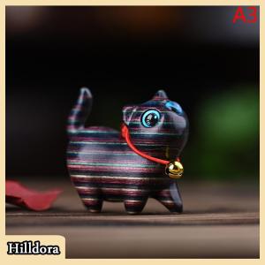 [Hilldora] Rainbow Wood Carving Cat Sculptures Cat Ornaments Cute Colored Wooden Cat Desktop Office Accessories Home Decor Gift Souvenirs