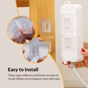 Transparent Double-Sided Adhesive Wall Hooks - Strong Multi-Purpose Hanger and Wall Storage Holder for Bathroom, Kitchen, and Decorations - Reusable and Easy to Clean - Ideal for Christmas Lights and Wreaths - Suitable for Various Surfaces