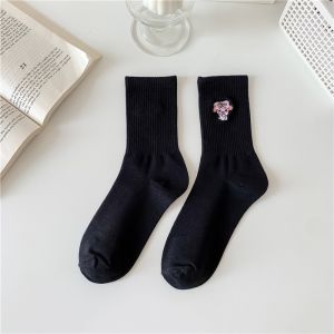 Sanrio Cotton Socks Kawaii Cinnamoroll Kuromi My Melody Cartoon Embroidery Cute Student Mid Tube Socks Solid Color Home Warm Socks