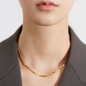 Korean S925 Sterling Silver Plated 14K Gold Snake Bone Necklace for Woman