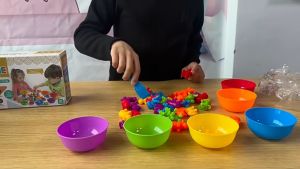 Counting Sorting Bowls Tweezers Montessori Color Match Game Toddler Preschool Fine Motor Skills Educational Toys