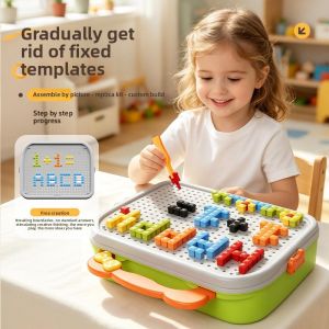 493Pcs Mushroom Pegboard Building Toy Set Portable Storage Case with Pattern Cards & Tweezers Kids Fine Motor Skill Early Educational Puzzle Toy Gift for Boys Girls Ages 3+