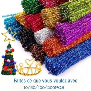 100 Glitter Chenille Stem Pipe Cleaner Plush Metal Foil Stem Wire Sticks for Kids Educational DIY Craft Supplies Toy Craft