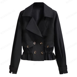 minbai01 [High Quality] Korean style short womens trench coat short waist slim and elegant trench coat