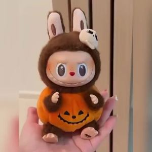 ≮1009≯Labubu Halloween Limited Vinyl Face Sitting Pumpkin Plush Doll Pendant Gift Keychain